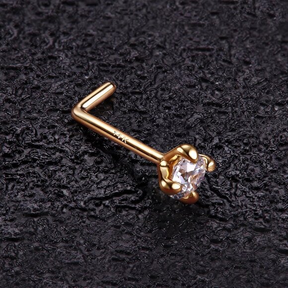14K Real Gold Nose Rings Studs 3mm CZ Hypoallergenic Gold Piercing Jewelry - Picture 3 of 6